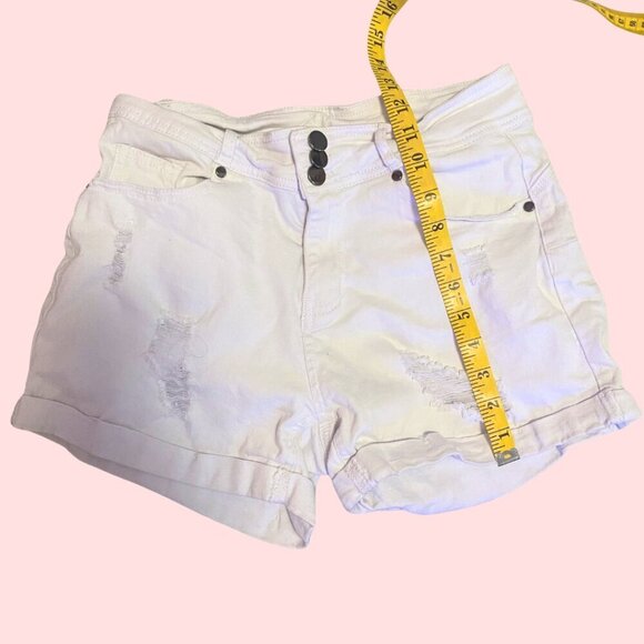 High-Waisted White Distressed Denim Shorts – Button Fly, Size M - Picture 4 of 6
